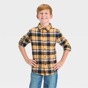 Cat & Jack Button Down Long Sleeve Flannel Shirt - Orange